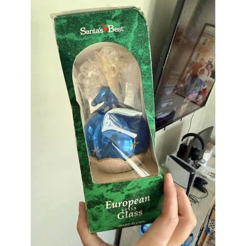 Vtg Santas Best Glass Christmas Ornament European style Glass Angel 1995 New